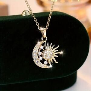 NEW Gold Star Moon Sun Necklace – Sparkling Celestial Pendant, Sun Jewelry
